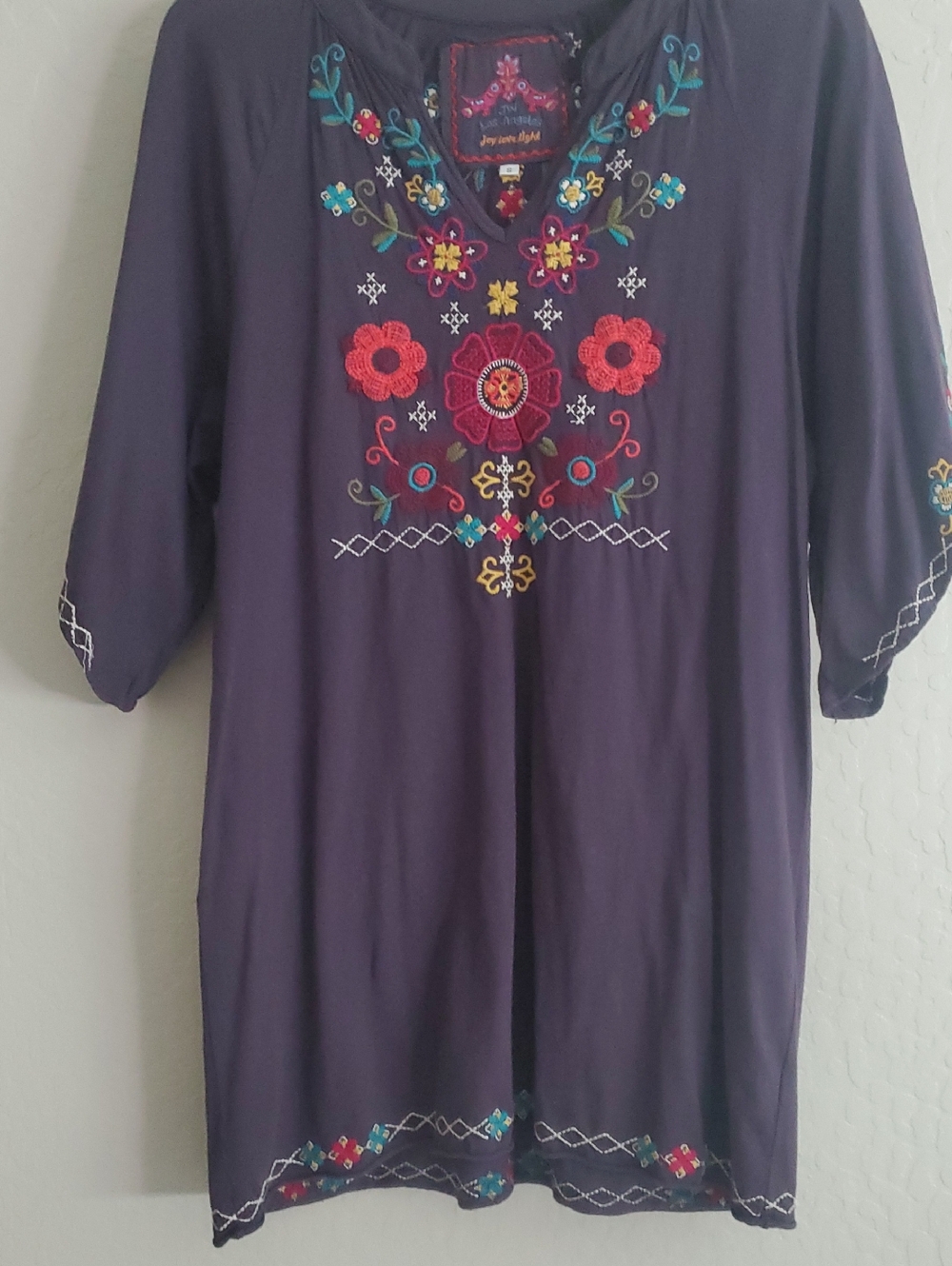 Johnny Was Embroidered Purple Bohemian Tunic Top